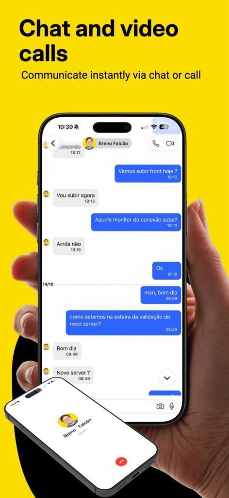 Beehome - Employee Workspace - Beehome app interface showing instant chat and video call features