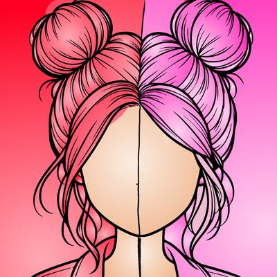 realistic girl with buns on the top of her hair