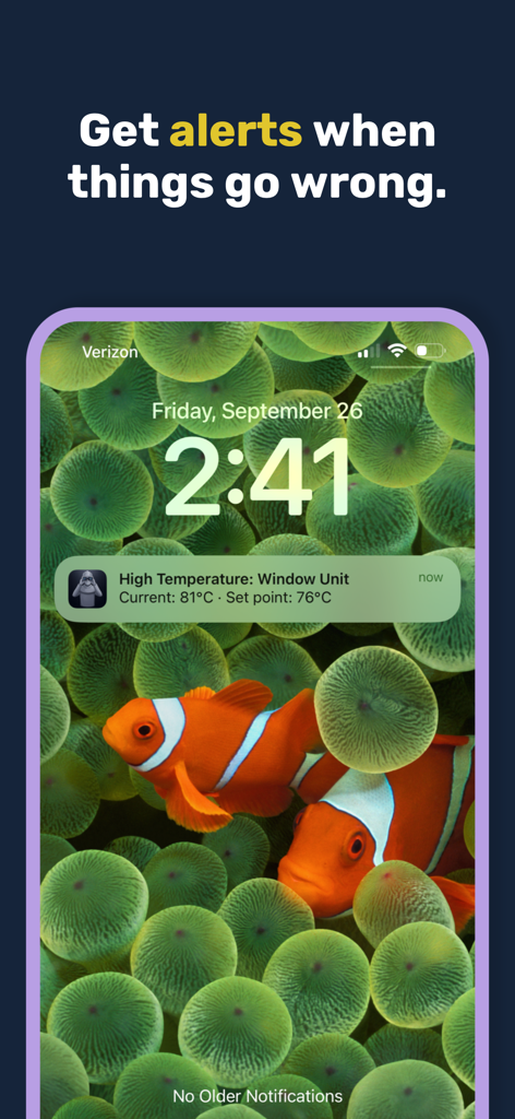 HashWatcher-Miner Dashboard - iPhone lock screen displaying a high temperature alert notification from the HashWatcher app