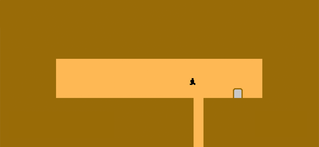 Ein einfaches Platforming-Level in Level Devil mit einer schwarzen Silhouette-Figur auf einer orangefarbenen Plattform.