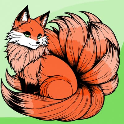 realistic detailed 9 tailed anime fox