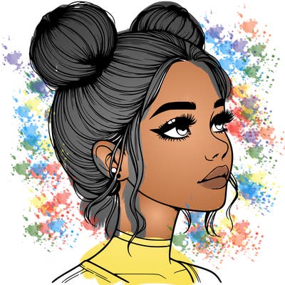 realistic girl with buns on the top of her head