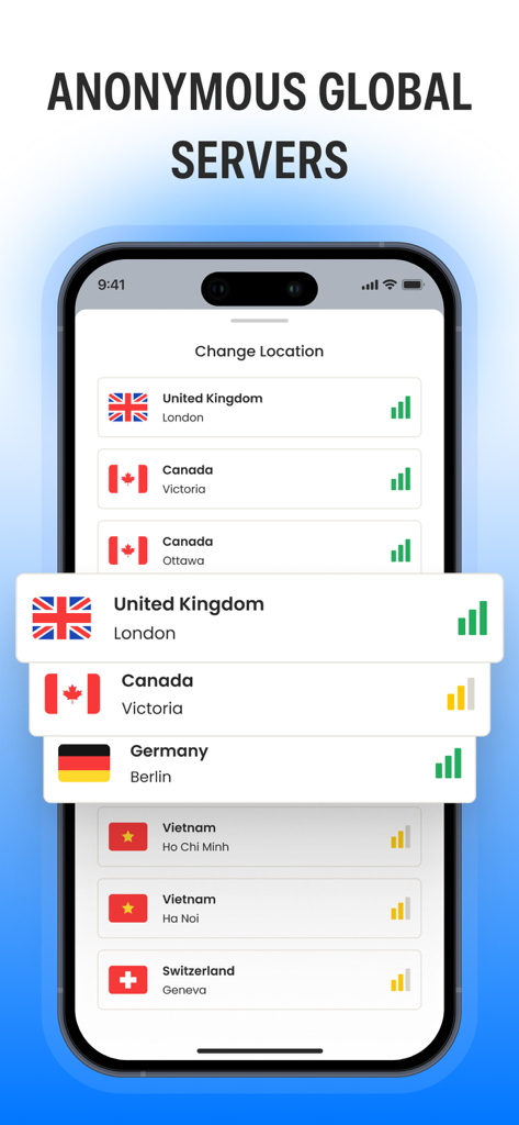 Guardian VPN — Secure - List of anonymous global VPN servers in the Guardian VPN app