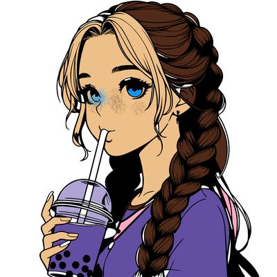 realistic girl with braided hair drinking boba