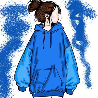realistic girl with a oversized sweatshirt on and a bun