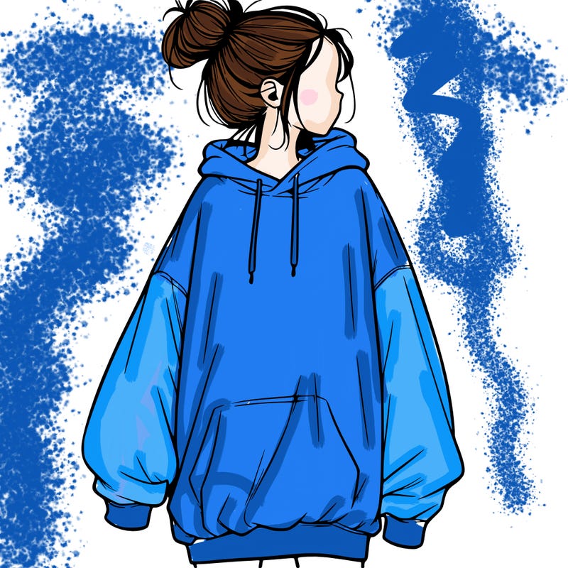 realistic girl with a oversized sweatshirt on and a bun