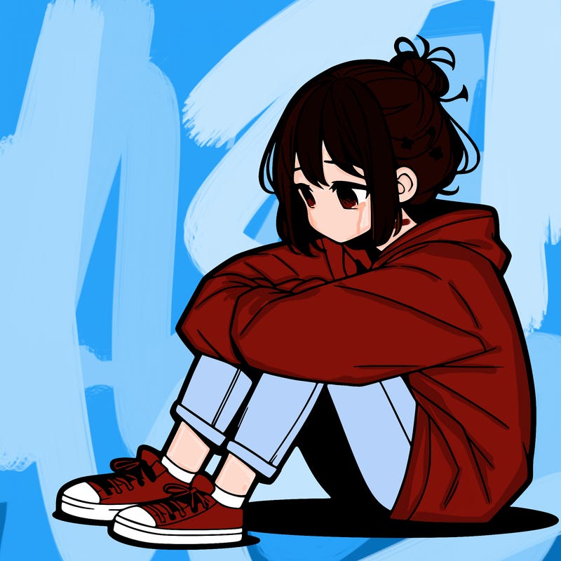 sad anime girl sitting alone
