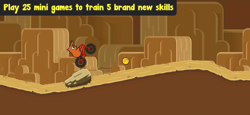 Duck Life 7: Battle - An orange duck character riding a bicycle in a desert themed training mini game