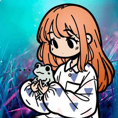 girl with long hair and a oversized shirt. and she is holding a frog