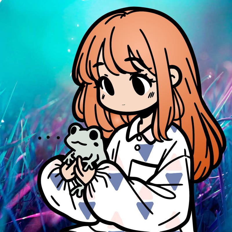 girl with long hair and a oversized shirt. and she is holding a frog