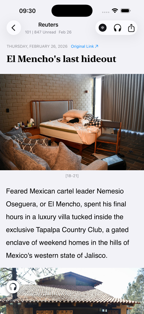 A news article from Reuters displayed on the ONews mobile app interface