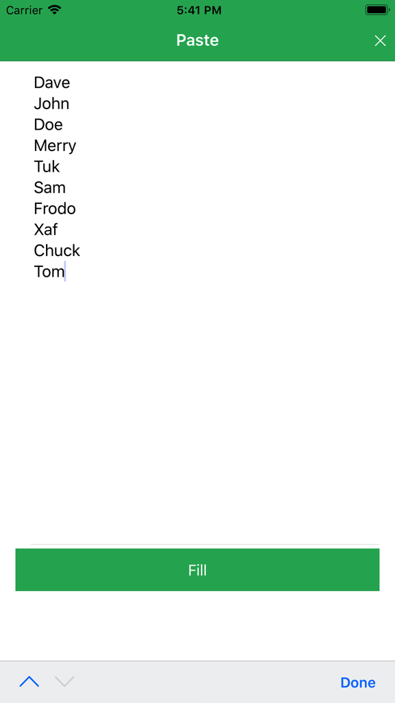 Interface of the Team Maker app showing a list of names being entered for squad generation