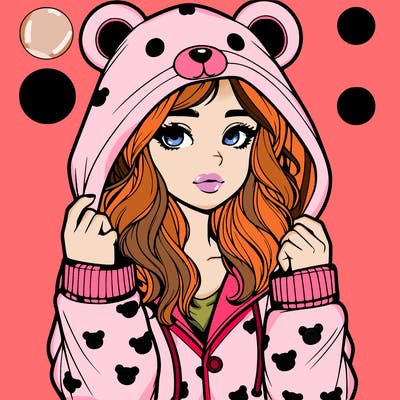 realistic girl in a animal pjs hoodie