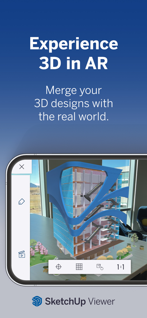 SketchUp - 3D Modeling - Un modelo de edificio 3D mostrado en realidad aumentada dentro de un entorno de oficina usando SketchUp
