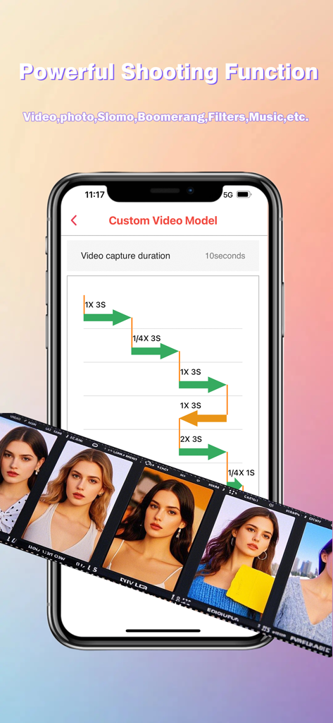ChackTok - Interfaz de la aplicación ChackTok que muestra configuraciones personalizadas de velocidad y duración de disparo de video para cabinas 360.