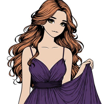realistic girl in flowy silky prom dress
