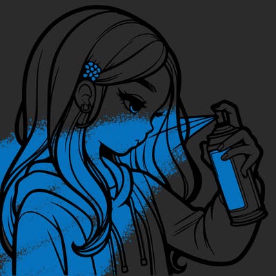 a realistic girl spray painting