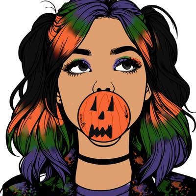 realististic girl blowing bubble -gum