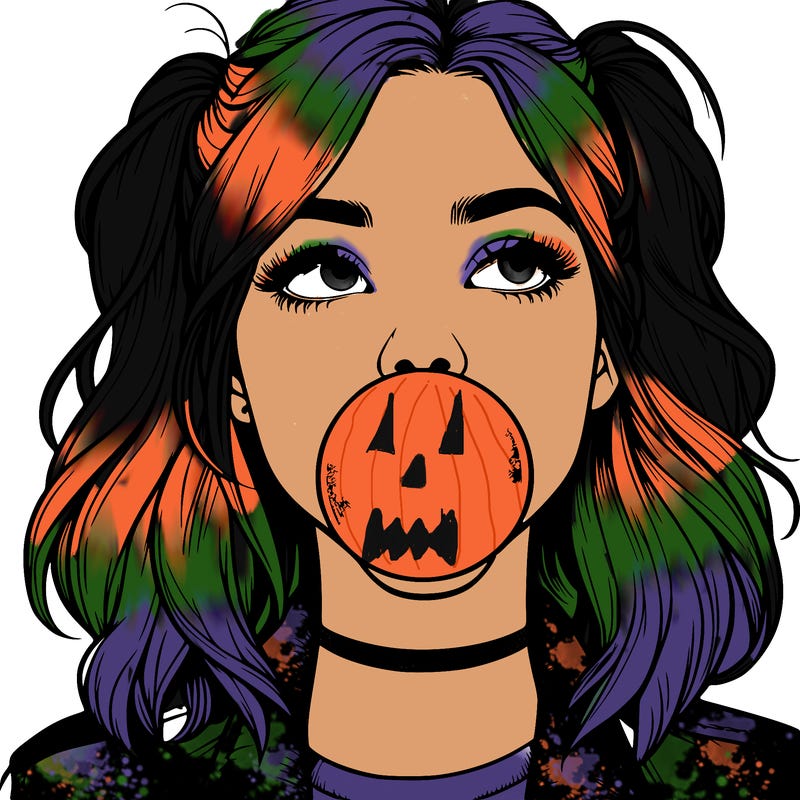 realististic girl blowing bubble -gum