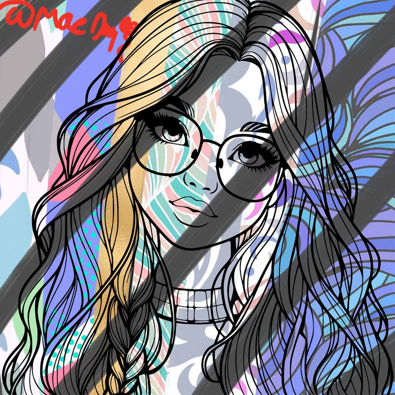 girl with long hair and freckles and glasses realistic