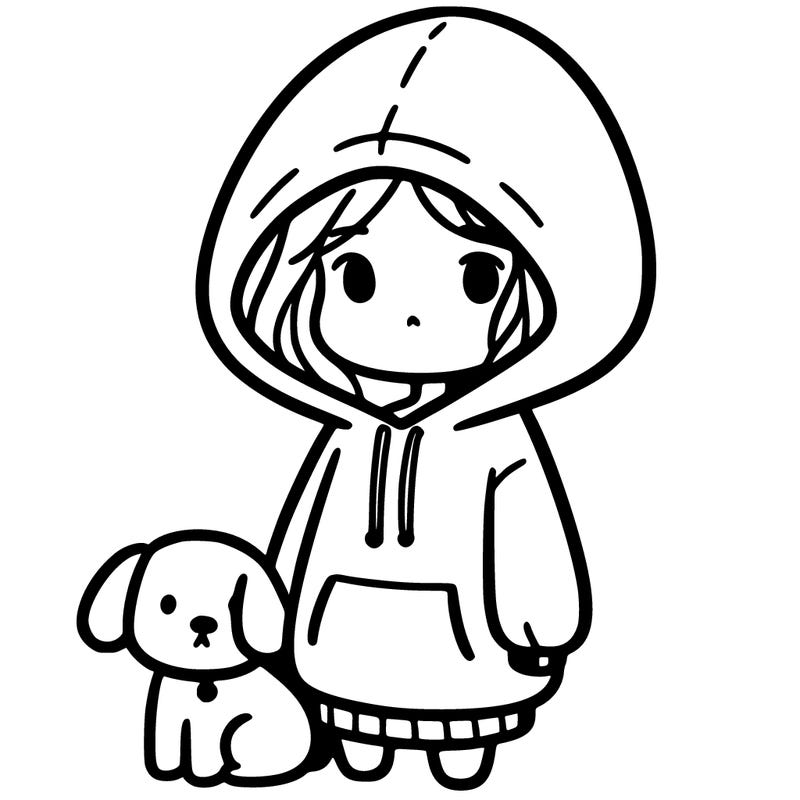 girl with oversized hoodie and a dog
