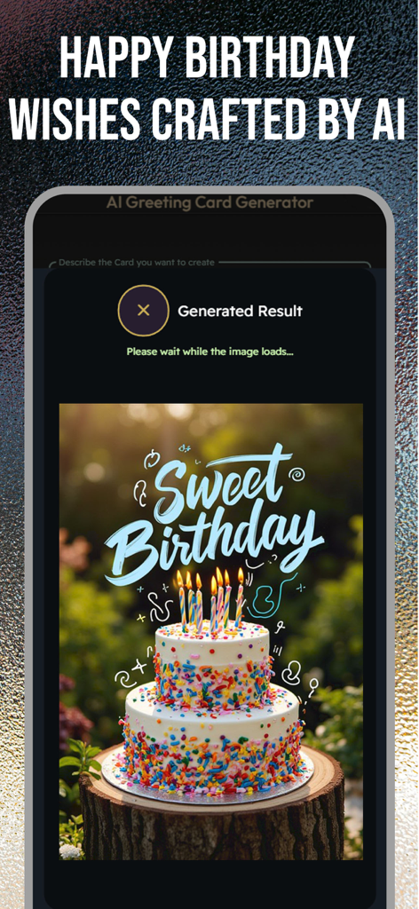 Happy Birthday Greeting eCards - Tarjeta de cumpleaños generada por IA con un pastel de chispas de colores y el mensaje Feliz Cumpleaños