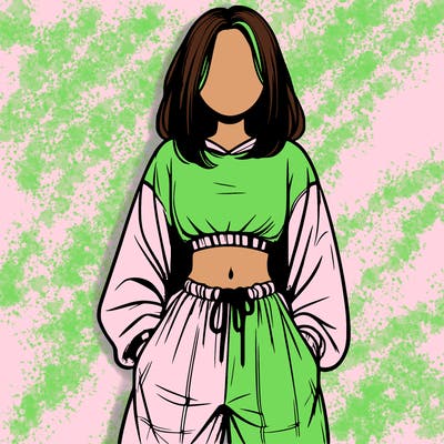 realistic girl faceless with baggy pants and a crop top