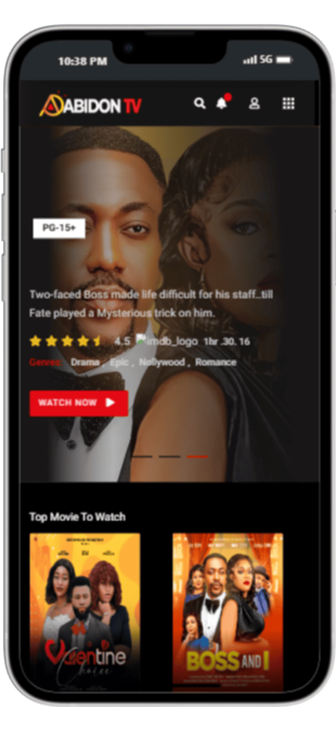 Abidon-TV - Abidon-TV app screen displaying popular Nollywood movies and African drama series