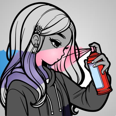 a realistic girl spray painting