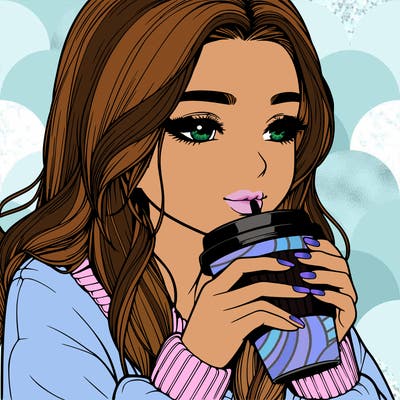 realistic girl drinking coffee