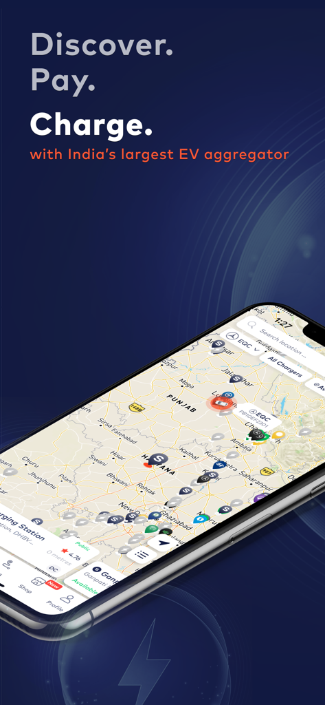 Statiq: EV Charging Stations - Aplicación Statiq que muestra un mapa de estaciones de carga de VE en toda la India.
