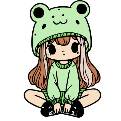 a girl wearing a frog hat and some frog socks
