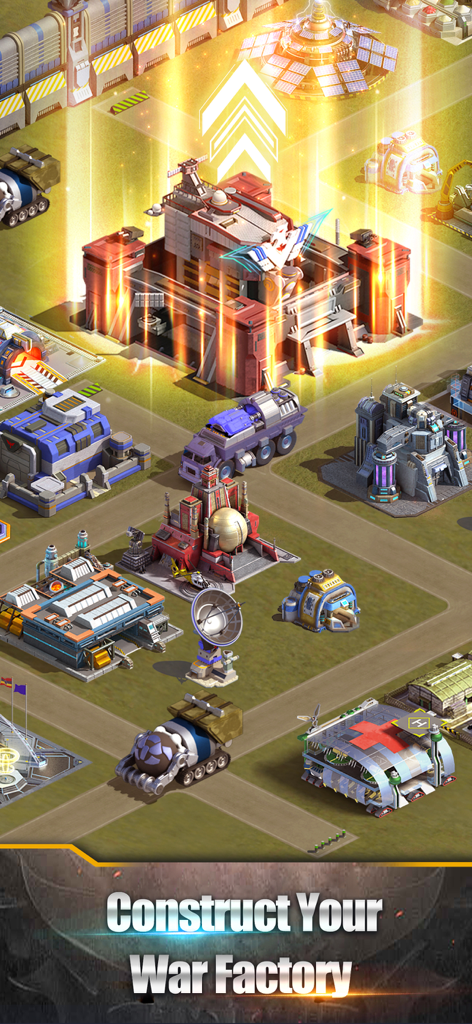 Vista aérea de una base militar moderna en construcción con varios edificios tácticos y un cuartel general central en proceso de mejora