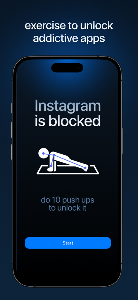 ClearSpace app screen blocking Instagram and requiring 10 push-ups to unlock it.