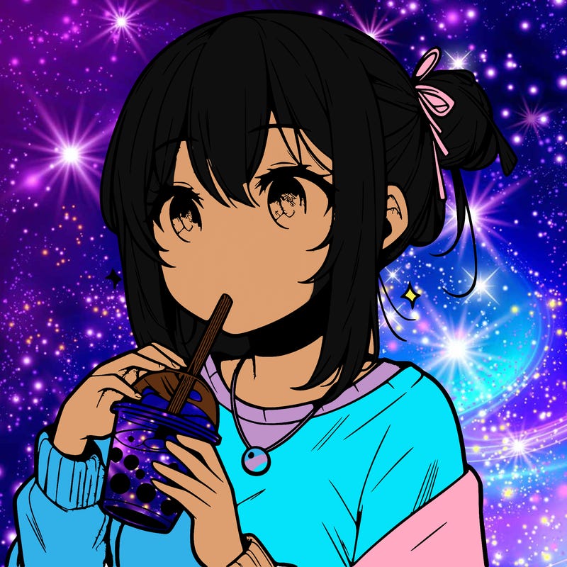 manga character drinking boba