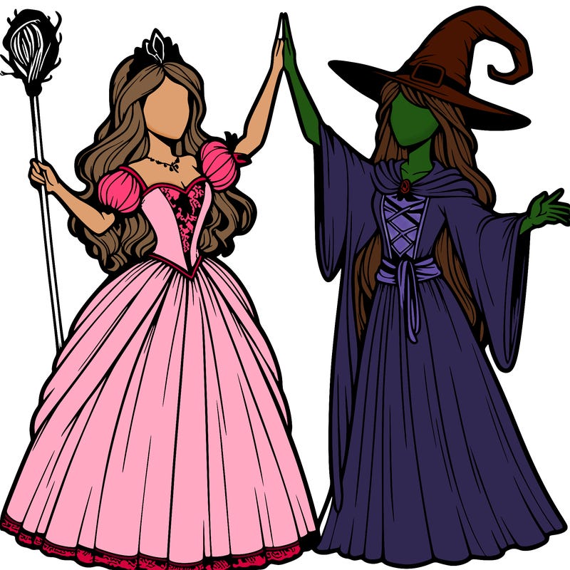 detailed realistic split of a princess and a witch