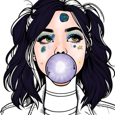 realististic girl blowing bubble -gum