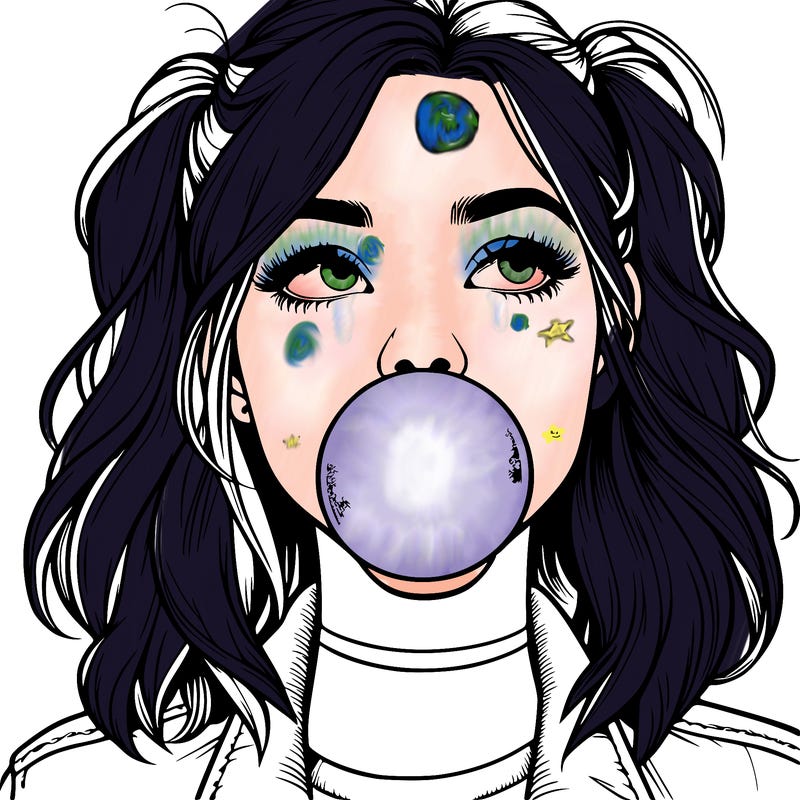 realististic girl blowing bubble -gum