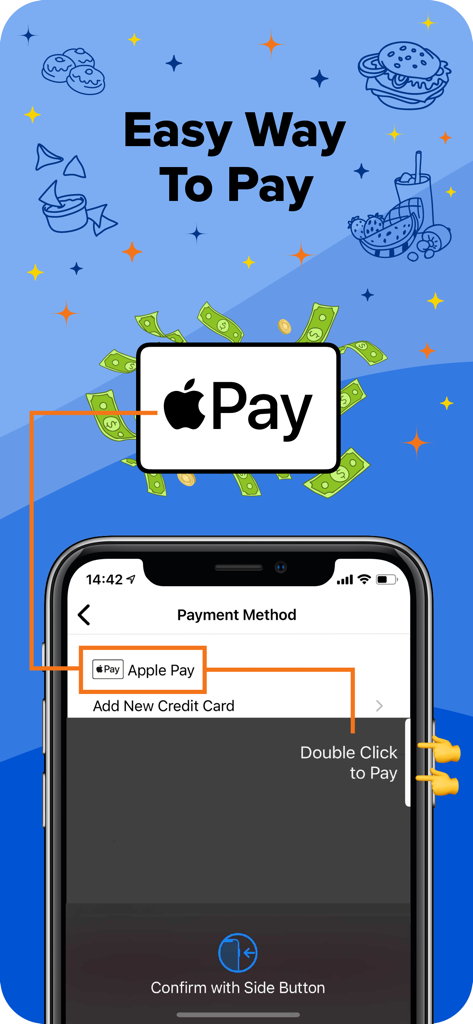 Woosh Delivery app screen showing easy payment with Apple Pay