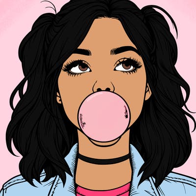 realististic girl blowing bubble -gum
