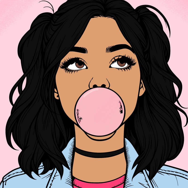 realististic girl blowing bubble -gum