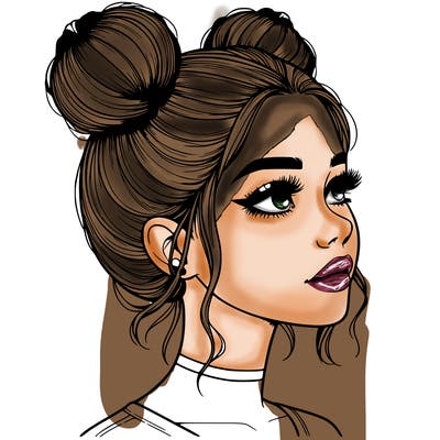 realistic girl with buns on the top of her head