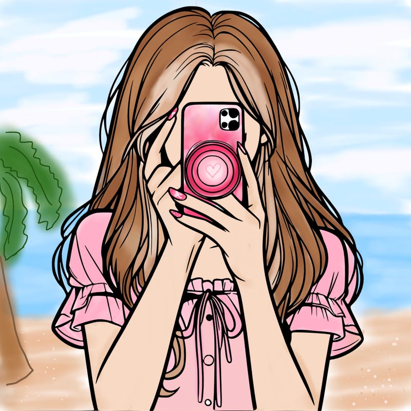 a realistic girl holding her phone taking pictures