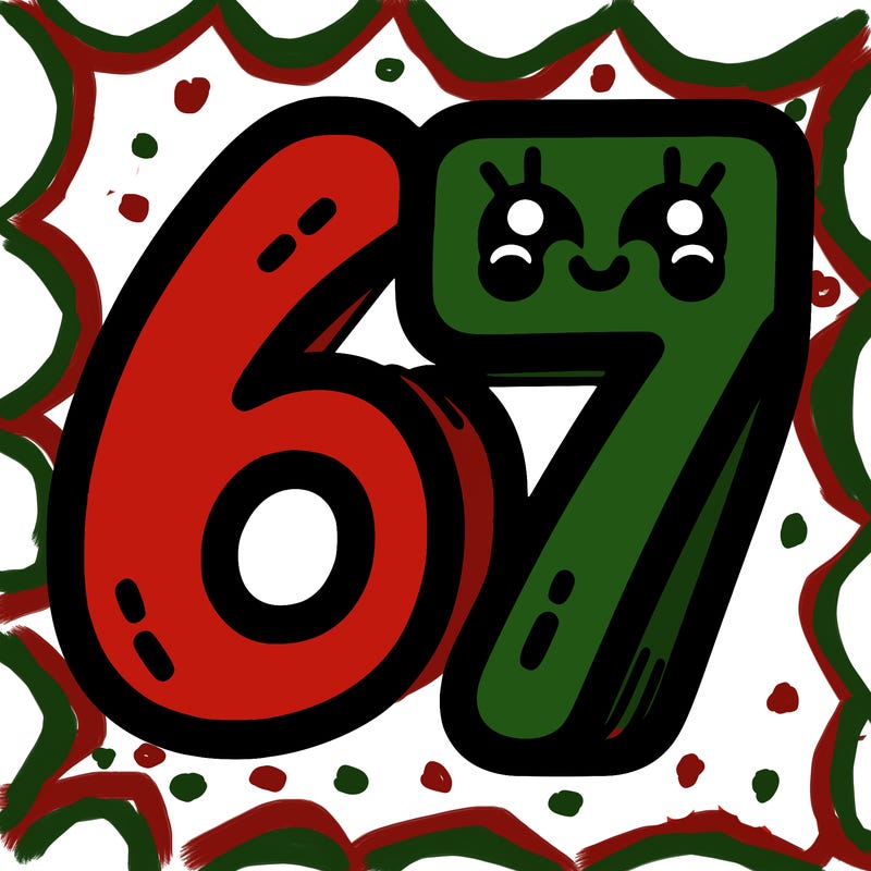 the numbers 67