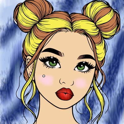 realistic girl with two buns on her hair and lips