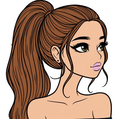 a beautiful and realistic girl with a high pony tail