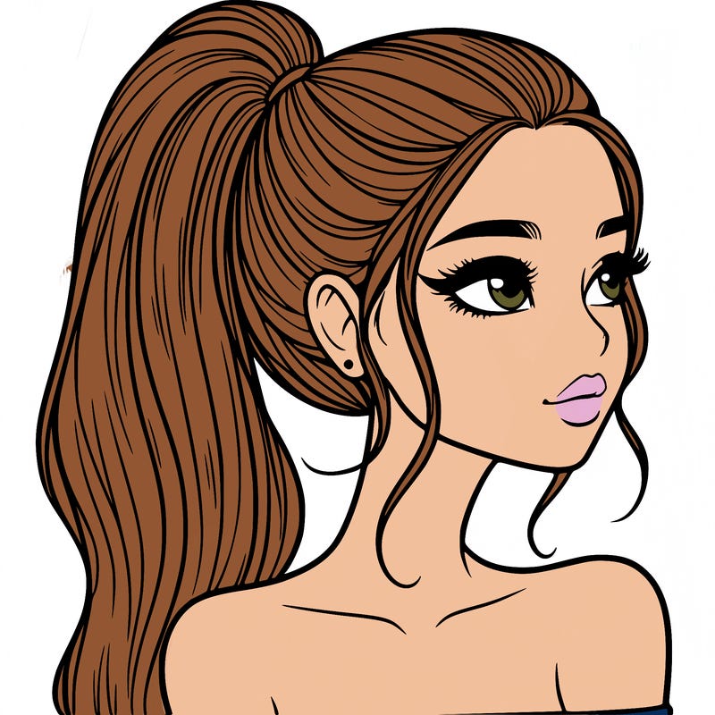 a beautiful and realistic girl with a high pony tail
