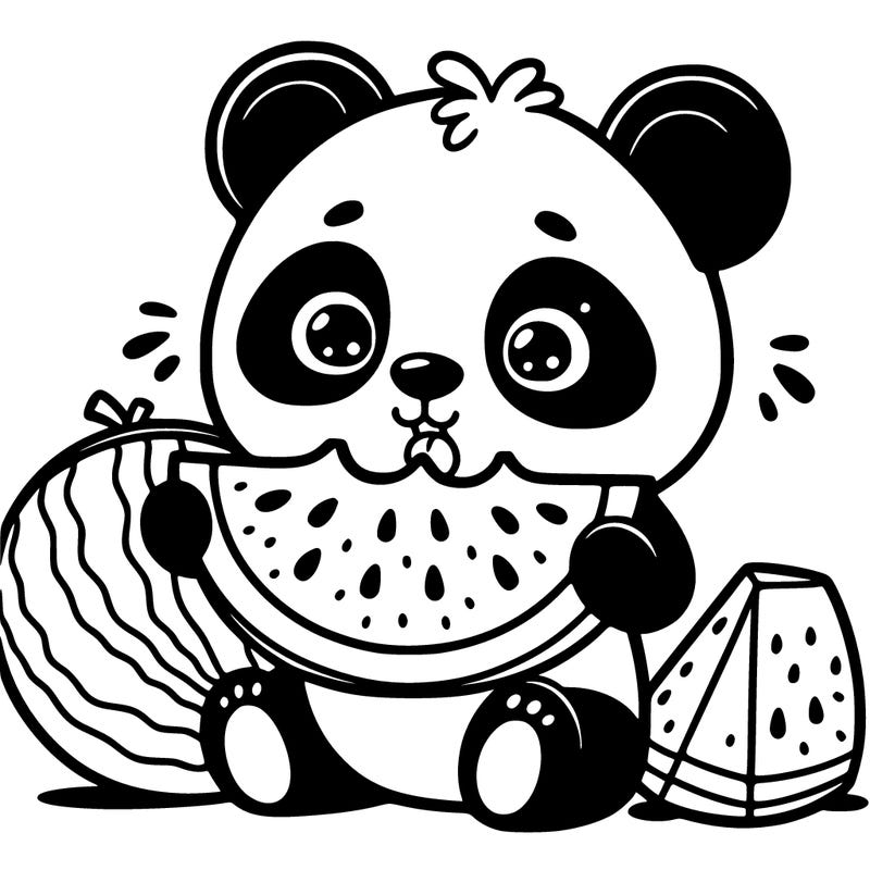 panda eating a watermelon