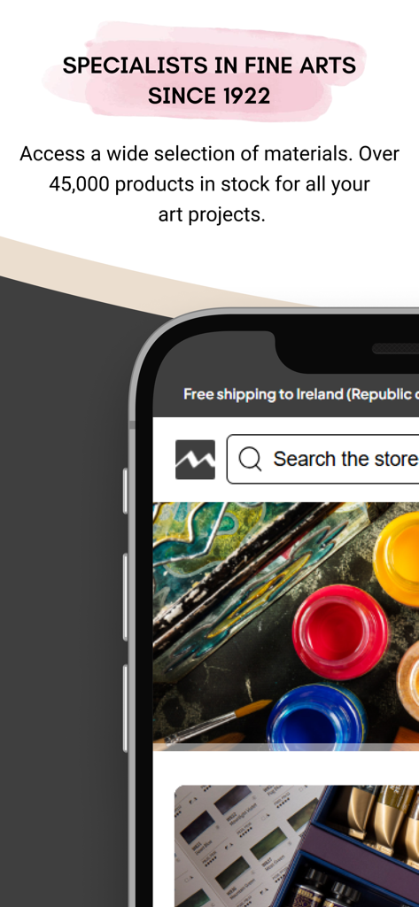 Artemiranda - Artemiranda app interface showing fine arts materials and search bar
