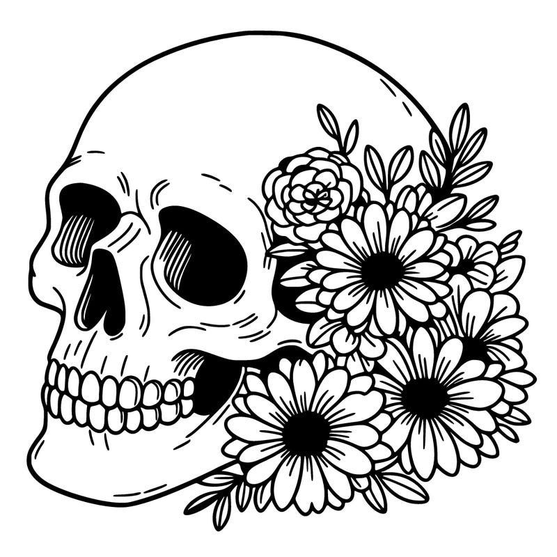 skull with flowers